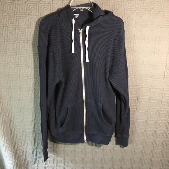 Old Navy Full Zip Sweater Womens Size Large Navy Blue Drawstring Cotton Blend - Picture 1 of 8
